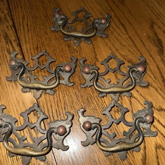 Lot Of 5 Antique Salvaged Brass Drawer Pulls 2 1/2