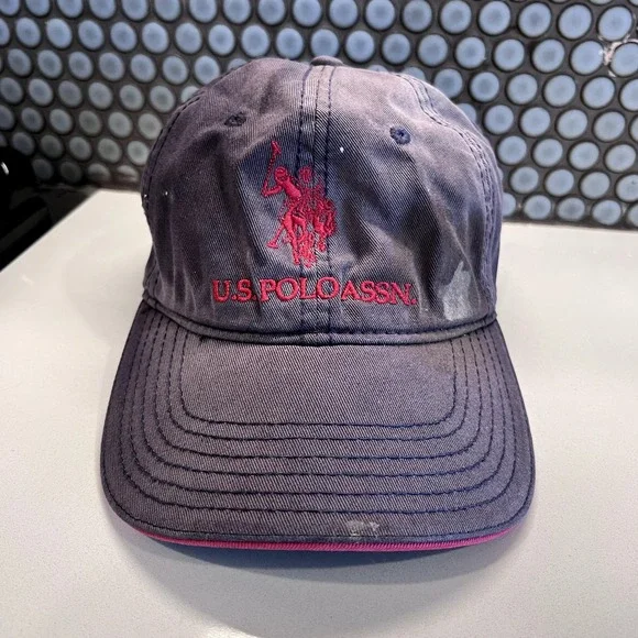 US Polo ASSN. Hat Cap Strap Back Leather Blue Red Cotton‎ Dad Embroidered Casual