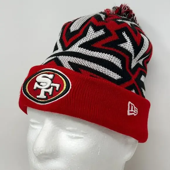 San Francisco SF 49ers Cuffed Pom Pom Beanie Toque Winter Hat NFL New Era Red