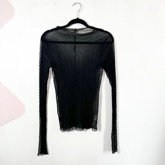 Intimately Free People‎ Womens Sheer Mesh Layering Long Sleeve Top Black Small