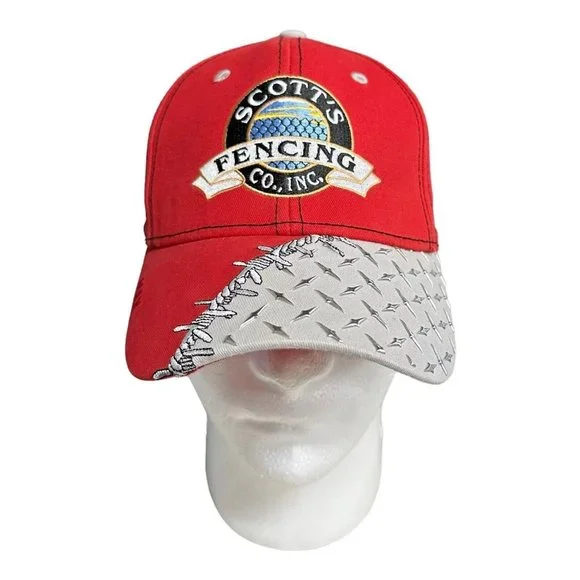 Scott's Fencing Co Diamond Plated Baseball Cap Red Adjustable Strap Triple Crown