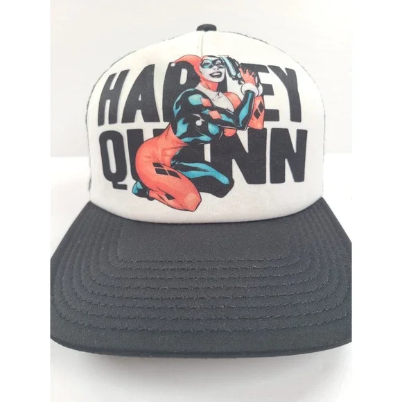 DC Comics‎ Harley Quinn Mens Trucker Hat Black White Mesh Snapback Graphic Print