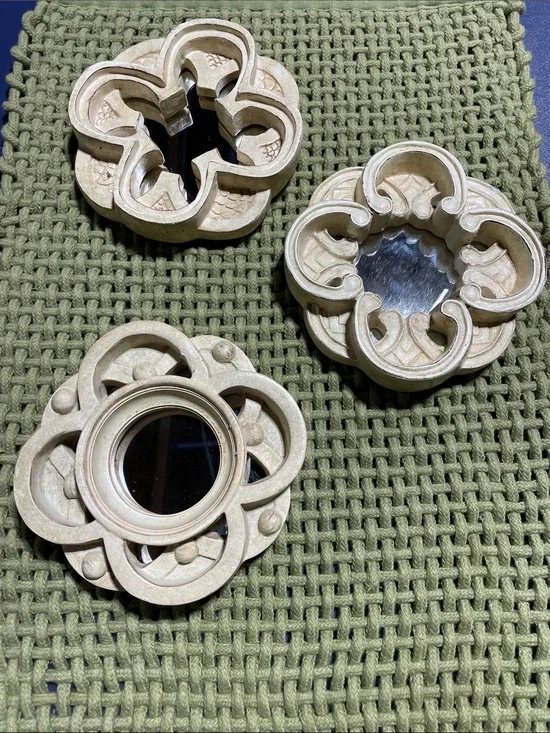 Decorative Ivory Floral Wall Mirrors - Set of 3