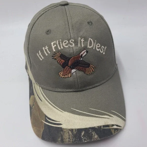 Vintage Pheasant‎ Hat Adjustable (Fits Small) Gray Camo If It Flies It Dies Hunt