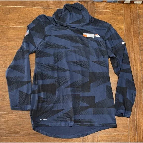 Men’s Denver Broncos Nike Size L Blue Lightweight Dri Fit Hoodie Pullover