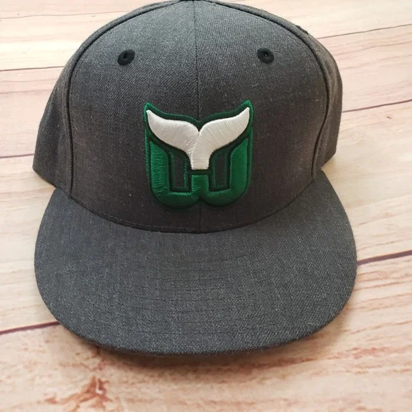 Hartford Whalers Mens Hat Cap Fitted 7 1/2 Gray Green NHL‎ Hockey Mitchell Ness