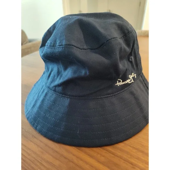 Panama Jack Navy Blue Bucket Hat Cotton Tropical Palm Print Brim Sun Hat OSFM