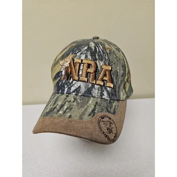 NRA Deer Hat Cap Strap Back Brown Camo Camouflage Hunting
