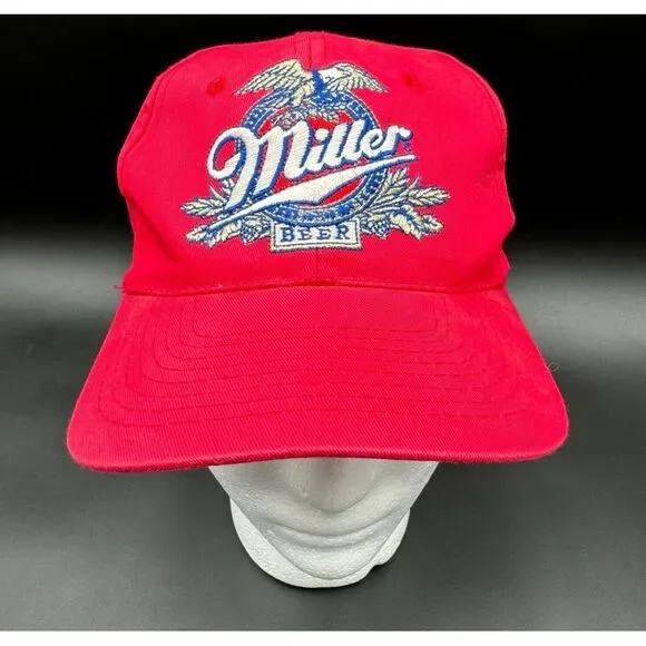 Miller Beer Hat Snapback‎ Cap Brewing Embroidered Eagle One Size Red VTG
