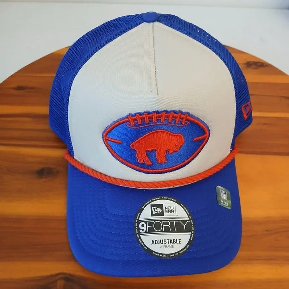 Buffalo Bills Sideline Hat Strapback New Era 9FORTY Blue Trucker A-Frame Rope‎