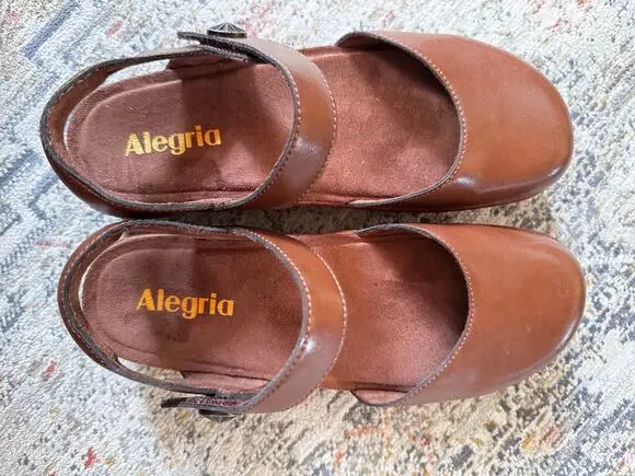 NEW Alegria OPA Brown Leather Mary Jane Comfort Clogs Shoes Women's EU 36 US 6