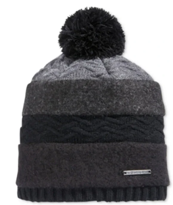 Sean John Mixed Media Wool Pom Stripe Beanie Macy's Exclusive Hat - Black - $32