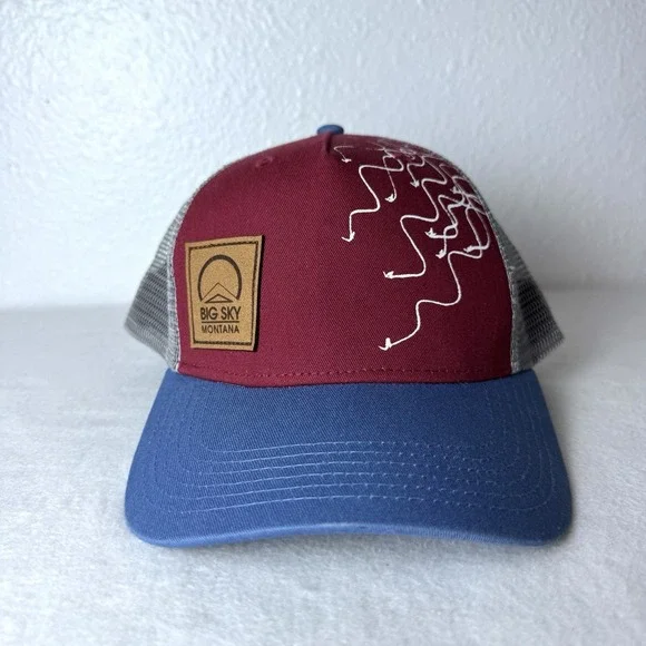 Locale Big Sky Montana Trucker Hat Cap SnapBack Mesh Red Blue Adjustable