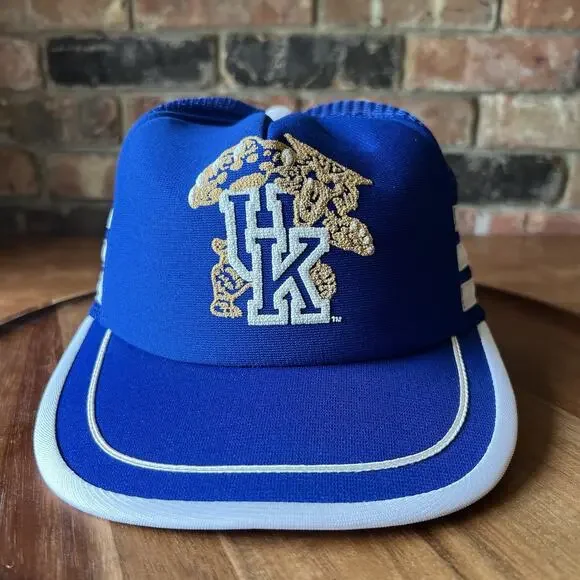 Vintage 80’s Kentucky Wildcats 3 Stripe SnapBack Trucker Hat Royal Blue Cap USA