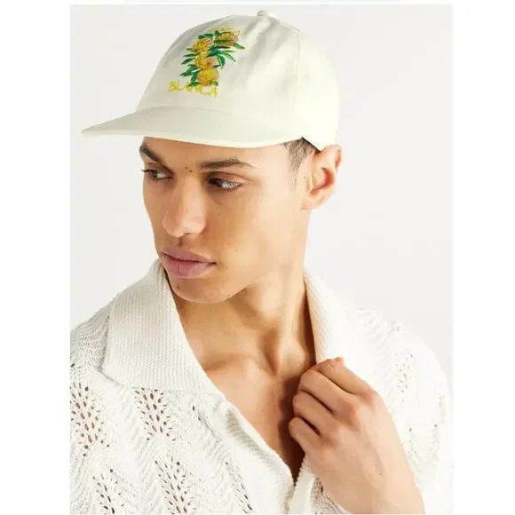 Casablanca Tennis Club | Men's Embroidered Cotton Twill Baseball Cap Yuzu Rare