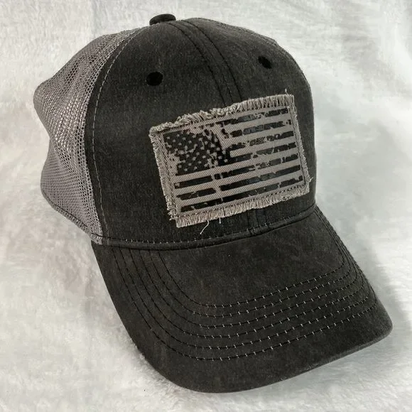 Distressed Flag Hat Gray Mens Hat Adjustable Ball Cap Baseball