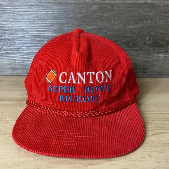 Vintage Canton Super Bowl Kickoff Hat Cap Snap Back Red NFL Football Mens 90s‎