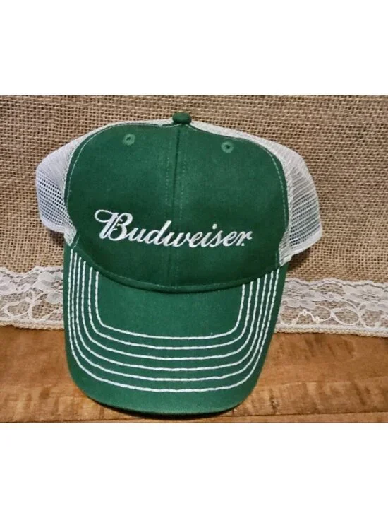 Green Budweiser Green Shamrock /Four Leaf Clover Mesh Adjustable Baseball Cap