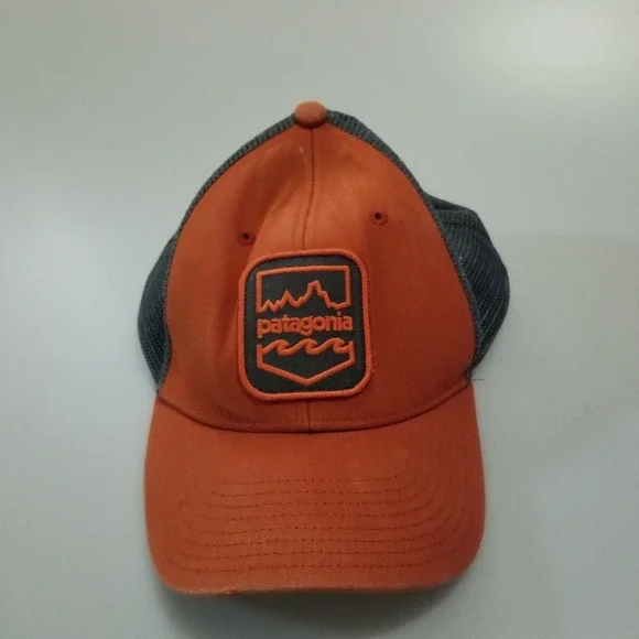 Patagonia Hat Cap Snapback Orange Gray Mesh Trucker Style Outdoor Hiking