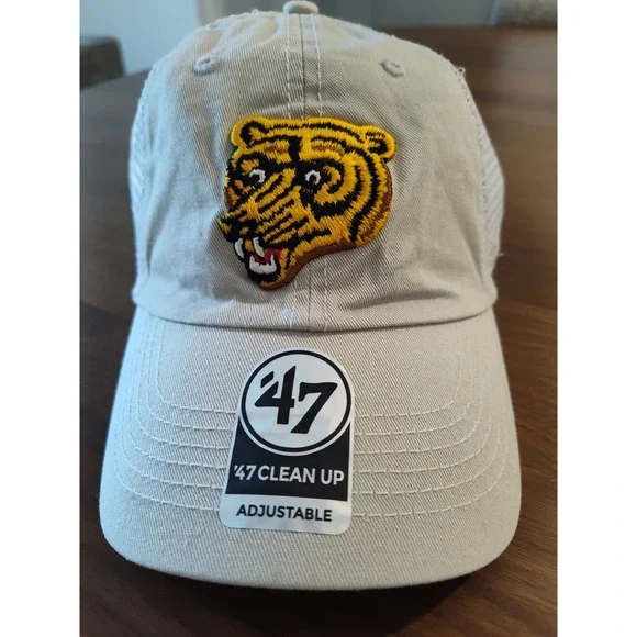 47 Brand Boston Bruins Vintage Hockey Trucker Hat Clean Up Snapback Tan Mesh NHL