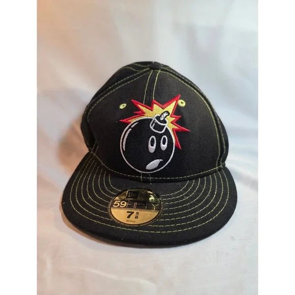 The Hundreds New Era 59FIFTY Adam Bomb Fitted Hat Black Lime Green Size 7 5/8
