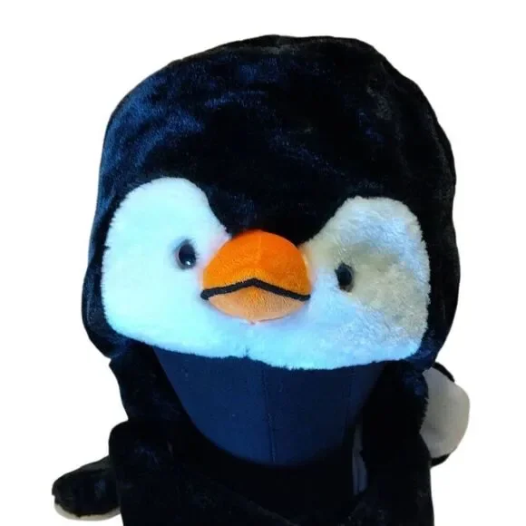 Fuzzy Warm Adult Penguin Hat with built in Scarf and Hand warmers