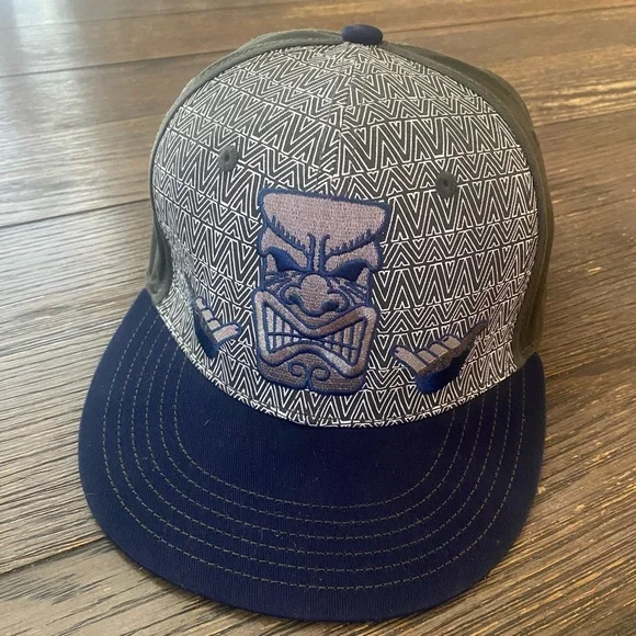 Hawaiian Men’s Tiki Hat Cap Snapback Dark Gray Blue Hang Loose Embroidered Aloha