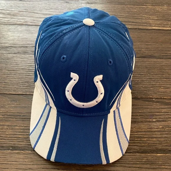 Vintage Indianapolis Colts Hat Cap Flex Fit One Size Blue White RBK Reebok NFL