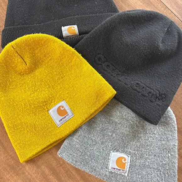 Carhartt Beanie Hat Unisex OSFM Knit Logo Patch Bundle Black Grey Yellow Lot 4pc