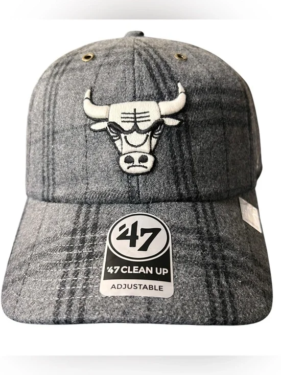 47 Brand Chicago Bulls Clean Up Wool Blend Plaid Adjustable Hat OSFA NWT
