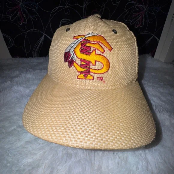 Kudzu FSU Seminoles Hat Mens OSFM Tan Excellent Vintage Woven Leather Strapback