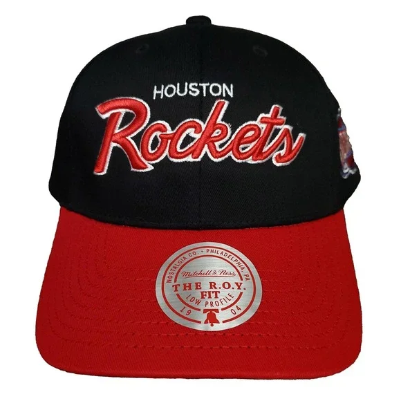 Houston‎ Rockets Mitchell & Ness NBA Dad Hat Cap Script 3D Logo Black Red NWT