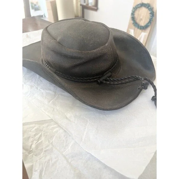 Bullhide Hilltop Leather Cowboy Brown Hat Size Medium $99
