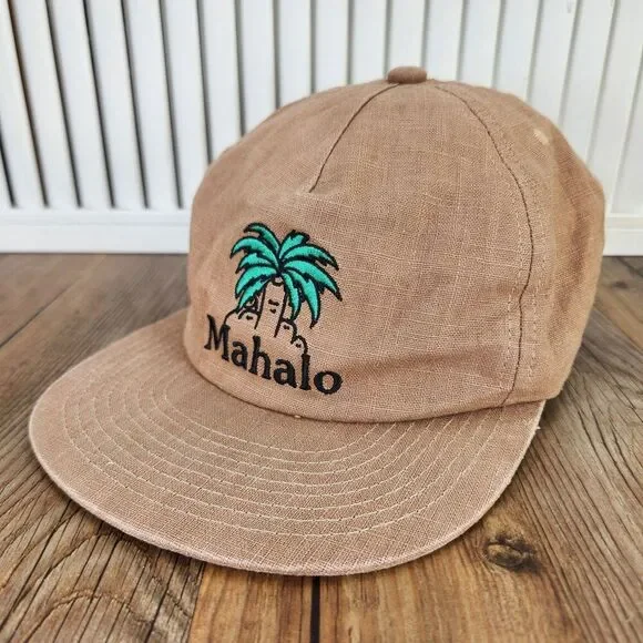 Weld Mfg Mahalo Hemp Organic Cotton Strapback Hat Cap Brown Palm Tree Dad Finger