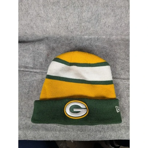 New Era Green Bay Packers NFL Cuffed Knit Beanie Hat Green Gold Fleece‎ Lined