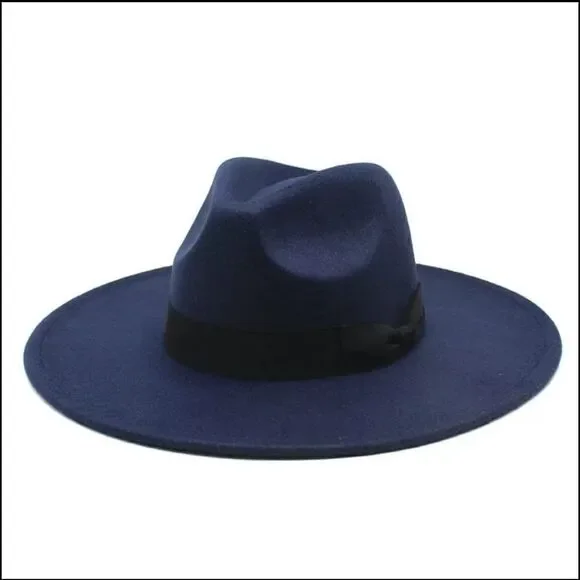 Navy Blue Large Wide Brim Fedora Hat