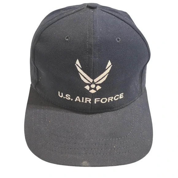 US Air Force‎ Hat Mens Navy Blue Embroidered Flex Fit Military Cap Made in USA