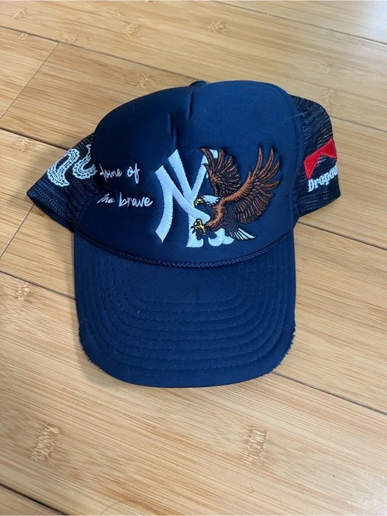 Pout Navy Trucker Hat with Eagle Embroidery