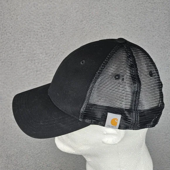 Carhartt Hat Mens OS Black Trucker Mesh Snapback Canvas Logo Cap 100286