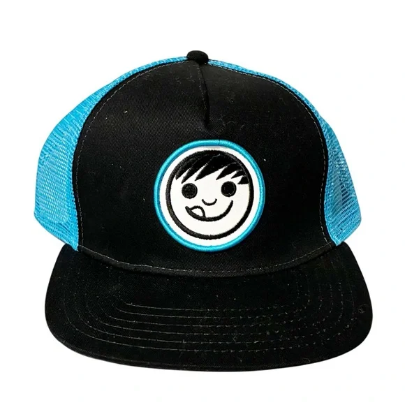 Neff Smiling Face Suckapatch Snapback Hat Black and Blue Logo Baseball Cap‎ NEW
