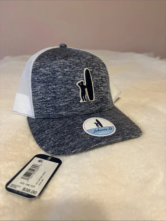 johnnie-O Navy Heather & White Mesh Surf Patch Trucker Hat