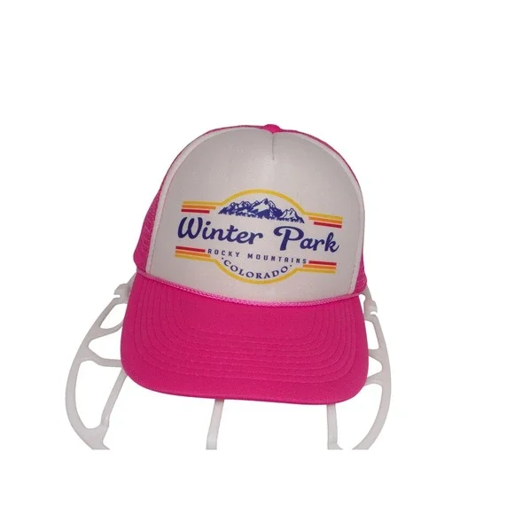 Otto Winter Park Colorado Trucker Hat Pink White Mesh Snapback Retro Ski Cap