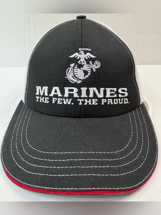 US Marines The Few The Proud Trucker Hat Mesh Snapback Black White USA