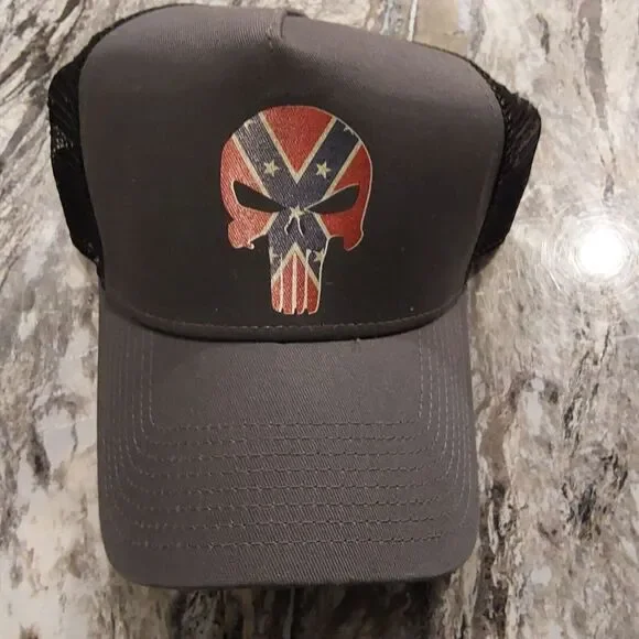 New Era Punisher 9forty Adjustable Hat, Flag Skull‎ Gray Cap W/Mesh Back, New