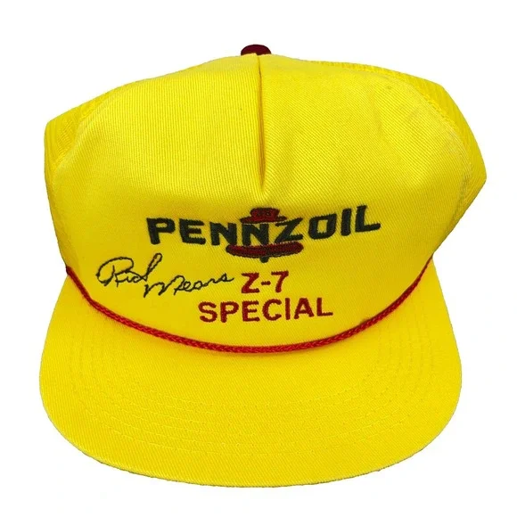 Vintage Pennzoil Racing Hat Cap Strap Back Yellow 90s USA Motor Oil K‎ Brand Z-7