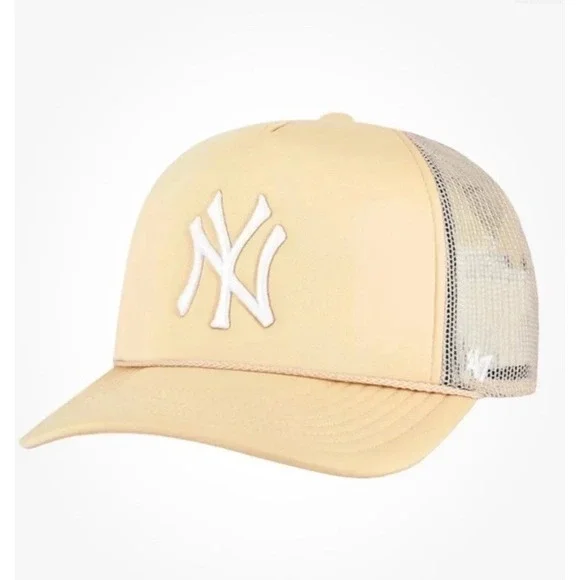 47 Brand NY Yankees Trucker‎ Hat Beige Mesh Snapback Cap New Adjustable