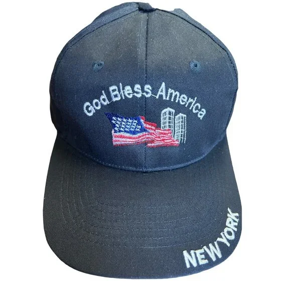 USA New‎ York God Bless America Embroidered Blue Adjustable Cap Hat US Flag Twin