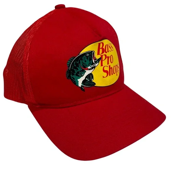 Bass Pro Shops Mesh Back Trucker Hat Red Adjustable Snapback Fishing Cap OSFM