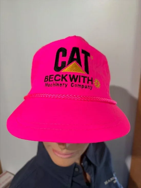 Vintage CAT / Beckwith Machinery Company Pink Snapback Hat Nylon Logo Cap