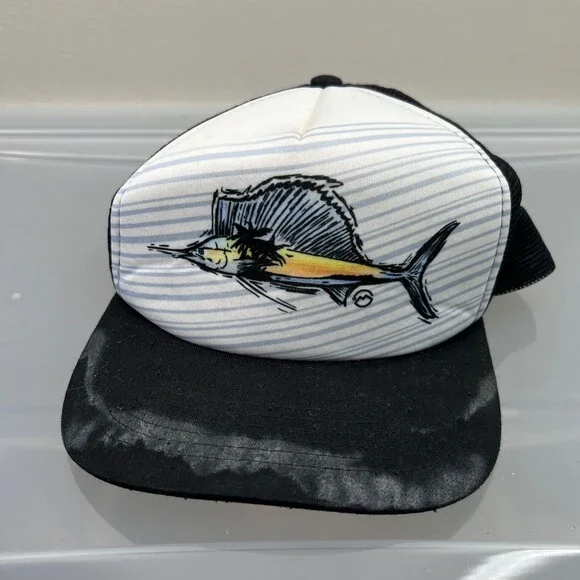 Magellan Swordfish‎ Hat Mens Adjustable Black Snapback Trucker Cap Mesh Fishing